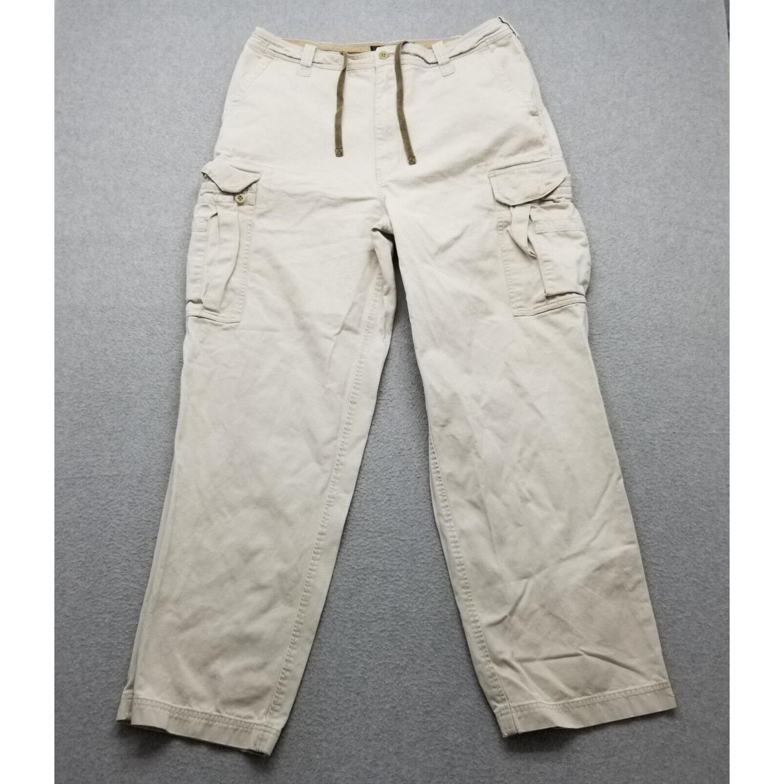 Abercrombie & Fitch Cargo Pants Mens 36x32 Ivory Baggy Pockets Paratrooper